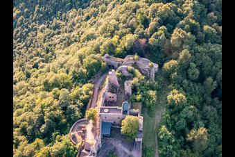 Drone recording of Madenburg Castle Ruins in Eschbach in the state Rhineland-Palatinate, Germany