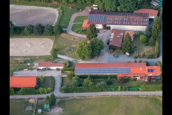 Aerial view of Horse farm in Langasserweg in Herxheim bei Landau in the state Rhineland-Palatinate, Germany