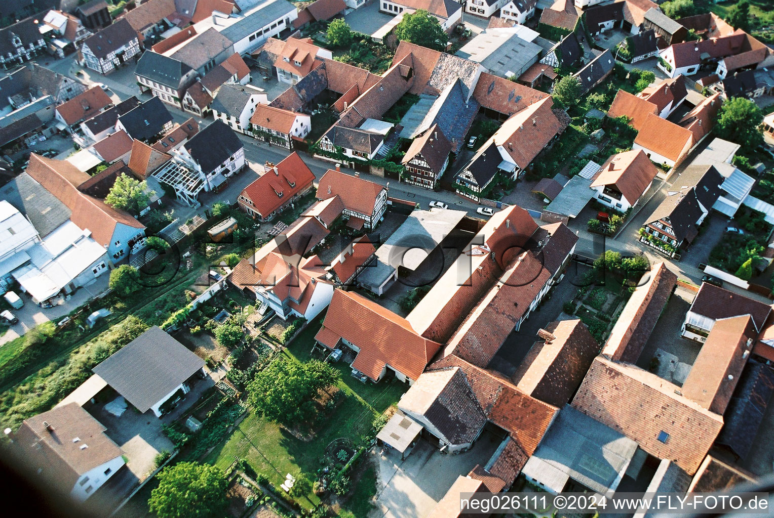 Drone recording of Main Street in Winden in the state Rhineland-Palatinate, Germany