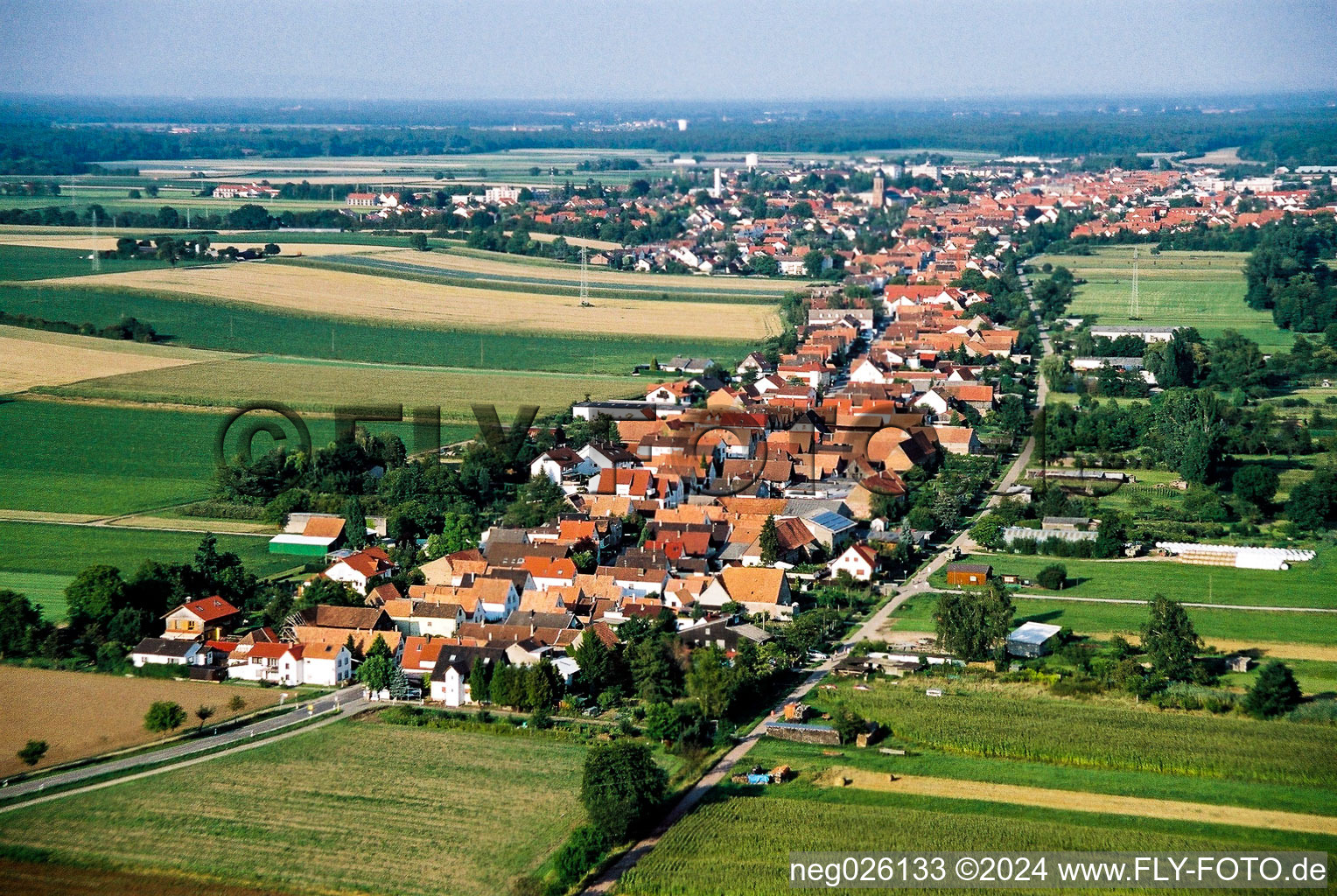 Aerial photograpy of Saarstrasse from the west in Kandel in the state Rhineland-Palatinate, Germany