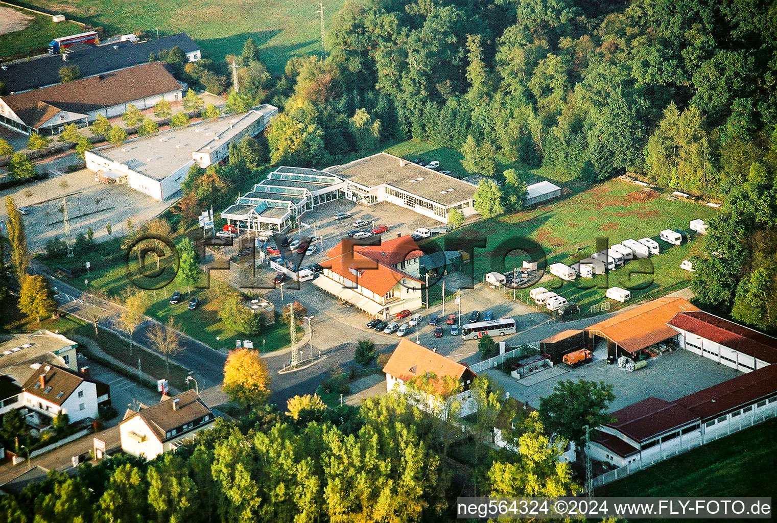 Aerial view of Car dealership building Auto Bohlender in Kandel in the state Rhineland-Palatinate