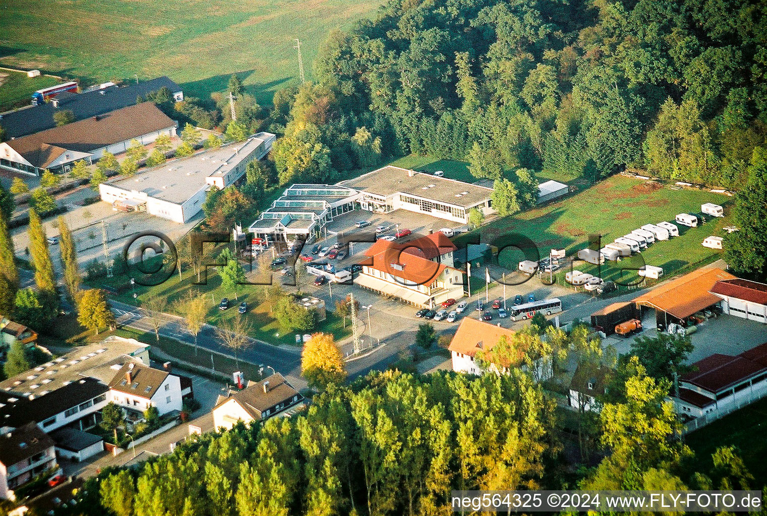 Lauterburger Straße Ford car dealership and Sporthaus Frey from the southwest in Kandel in the state Rhineland-Palatinate, Germany