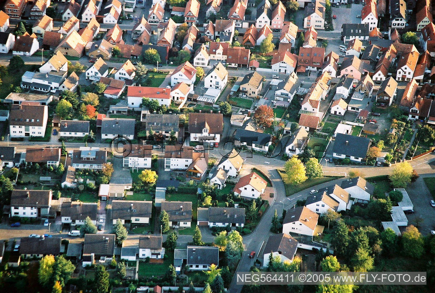 Aerial view of Robert Koch Street in Kandel in the state Rhineland-Palatinate, Germany