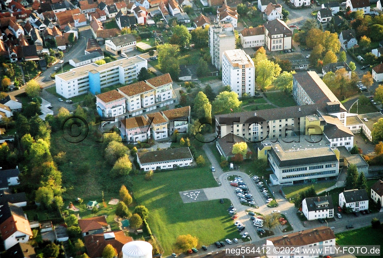 Hospital in Kandel in the state Rhineland-Palatinate, Germany from above