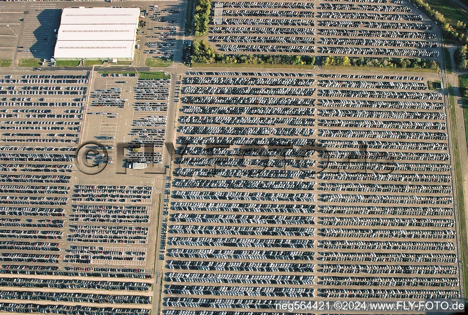 Car storage of Daimler AG Global Logistic Center on a harbour island in Germersheim in the state Rhineland-Palatinate