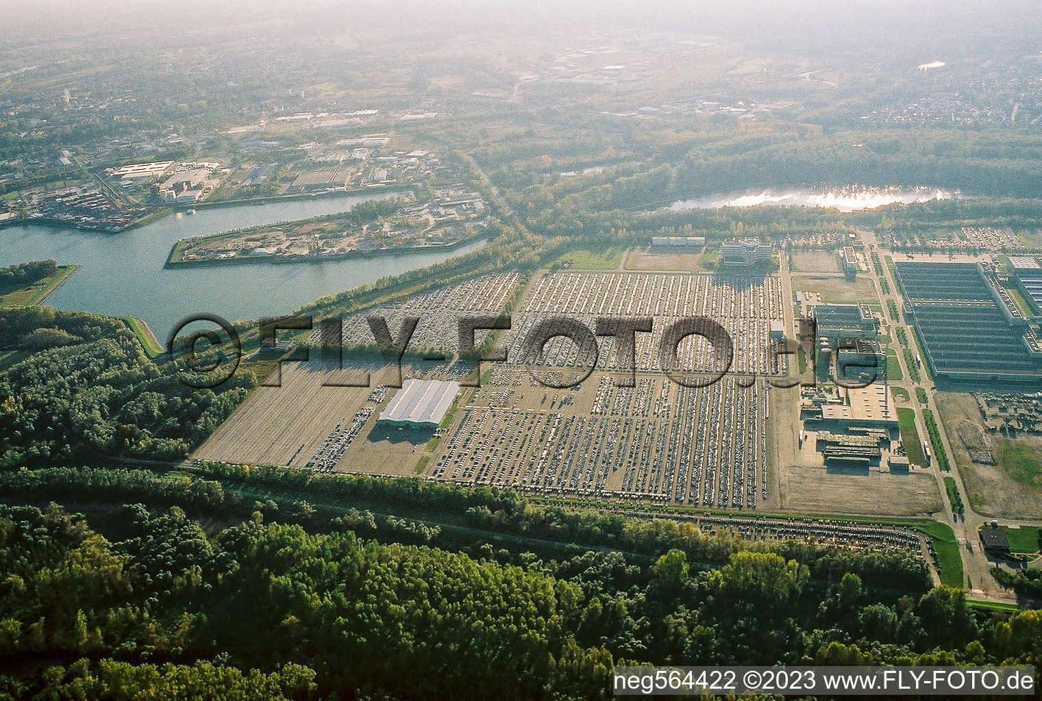 Oblique view of Island Green in Germersheim in the state Rhineland-Palatinate, Germany