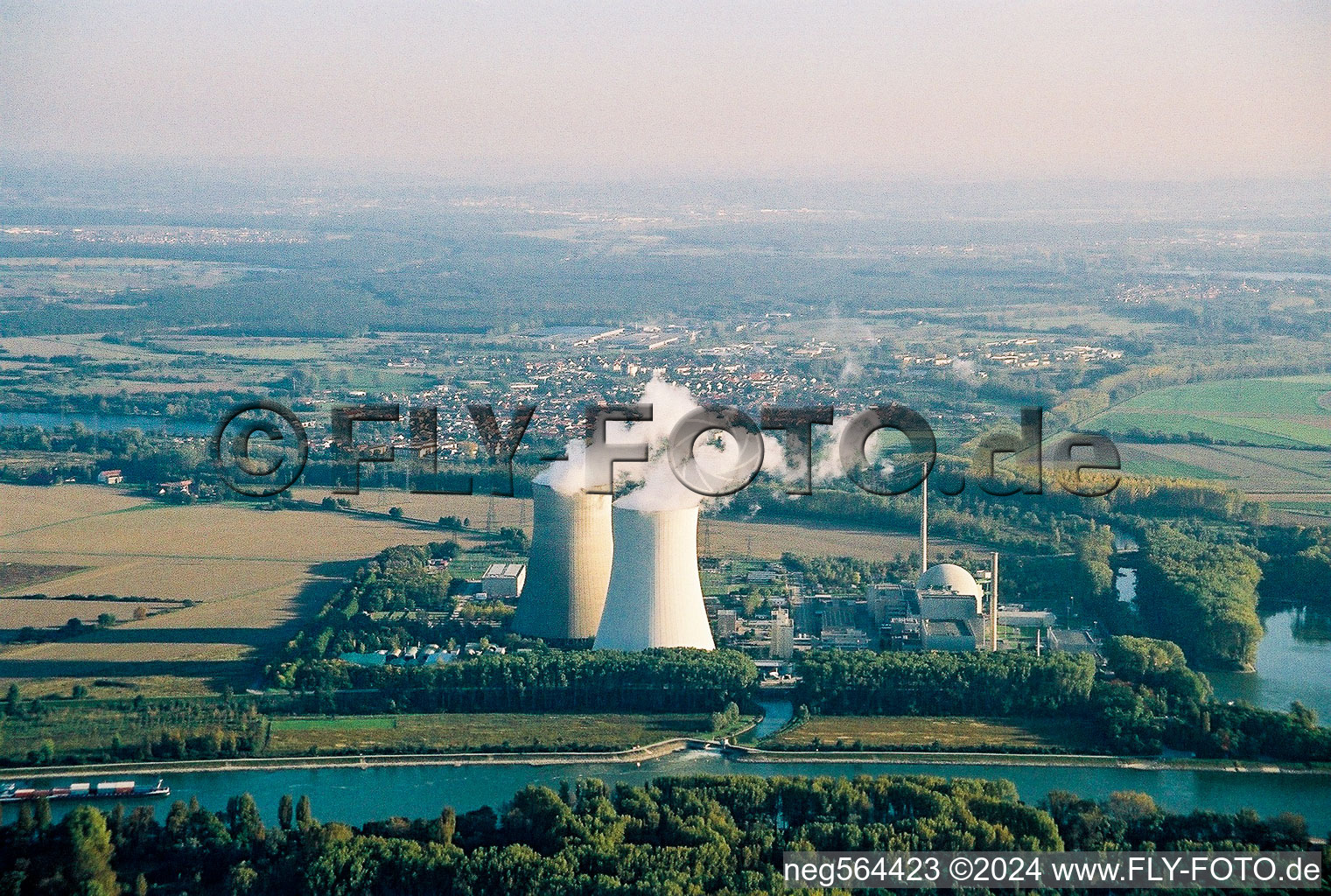 Nuclear power plant in Philippsburg in the state Baden-Wuerttemberg, Germany viewn from the air