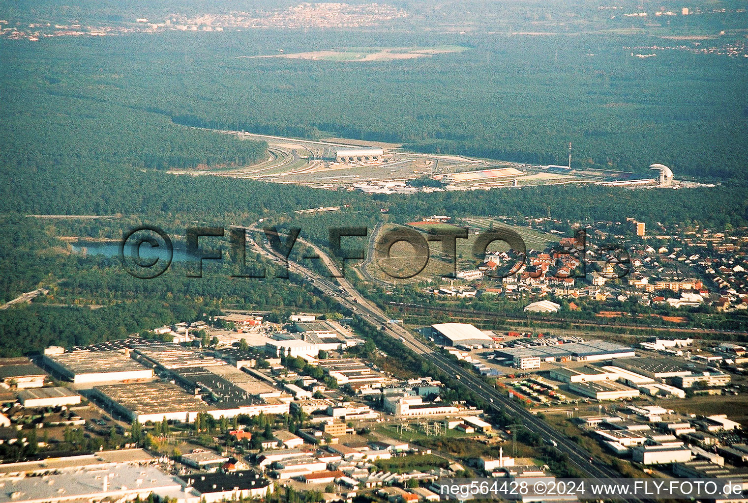 Hockenheimring from the northwest in Hockenheim in the state Baden-Wuerttemberg, Germany