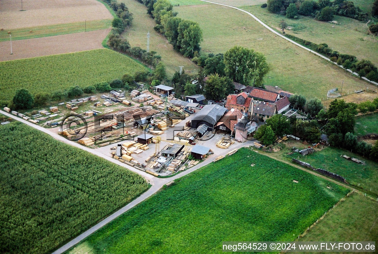 Oblique view of Schaidt Mill in the district Schaidt in Wörth am Rhein in the state Rhineland-Palatinate, Germany