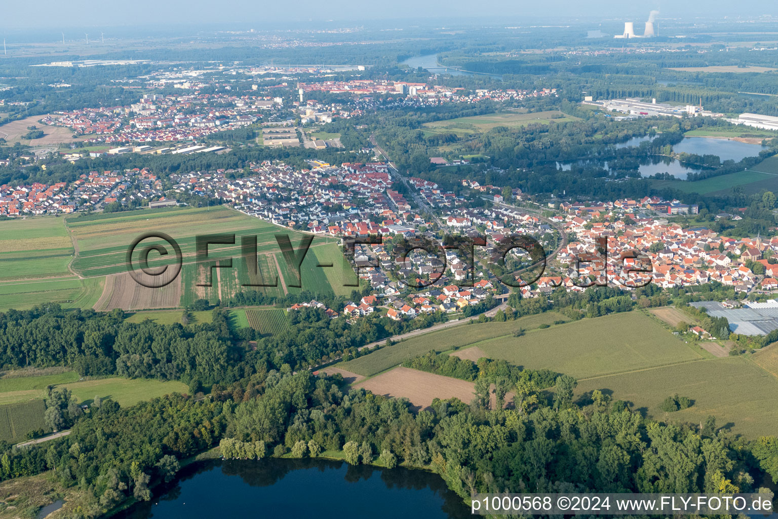 Oblique view of District Sondernheim in Germersheim in the state Rhineland-Palatinate, Germany