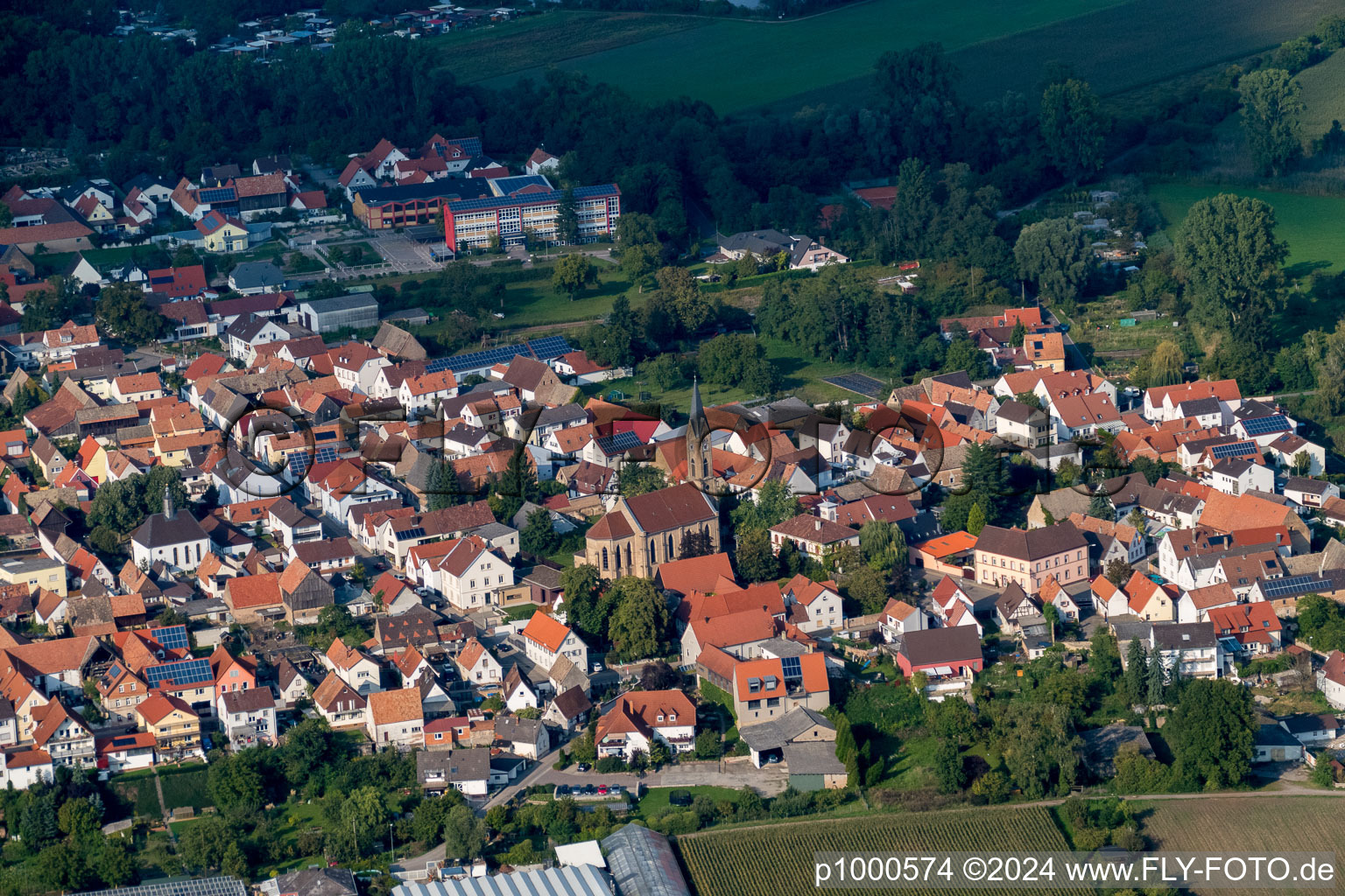 Bird's eye view of Germersheim in the state Rhineland-Palatinate, Germany