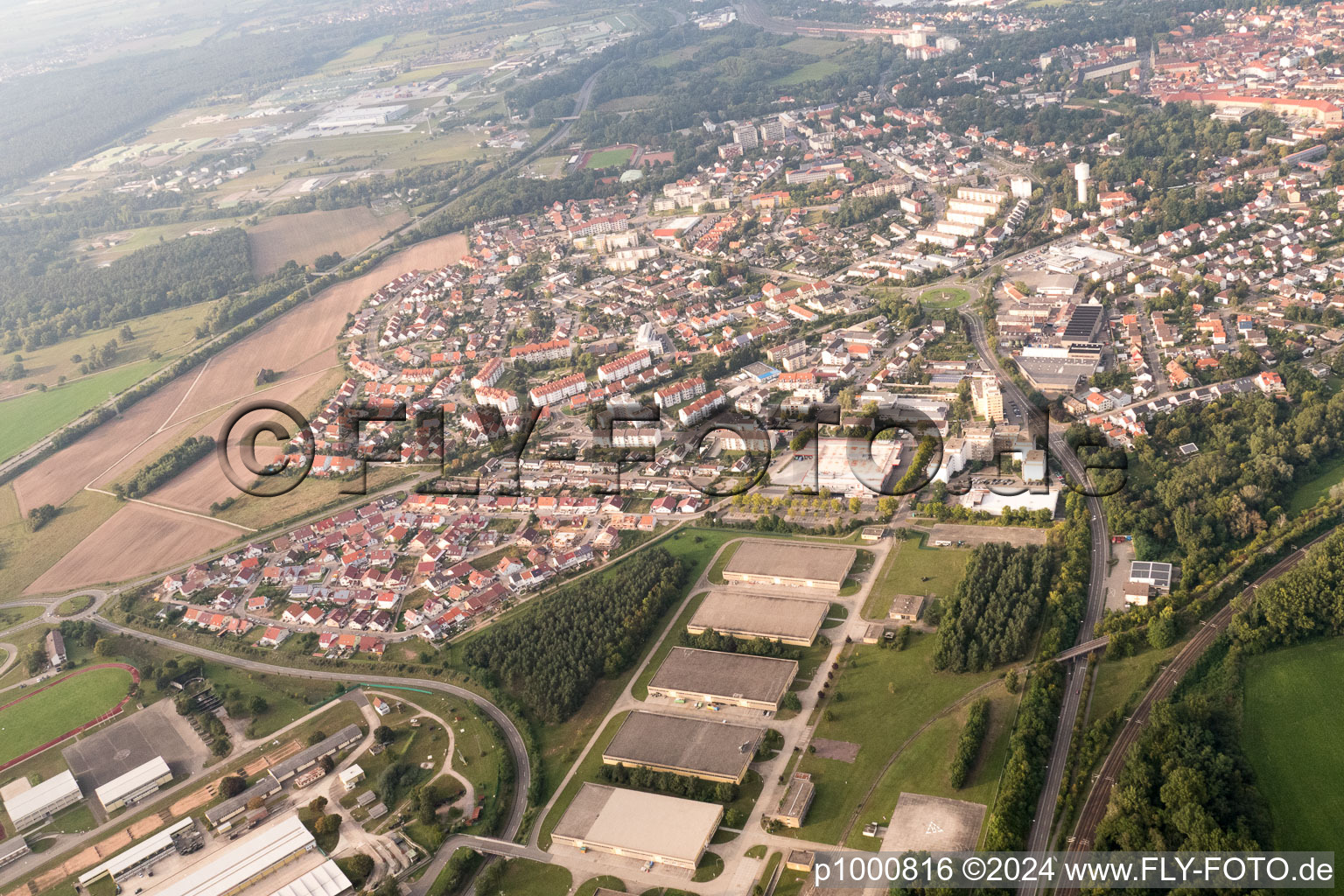 Germersheim in the state Rhineland-Palatinate, Germany from a drone