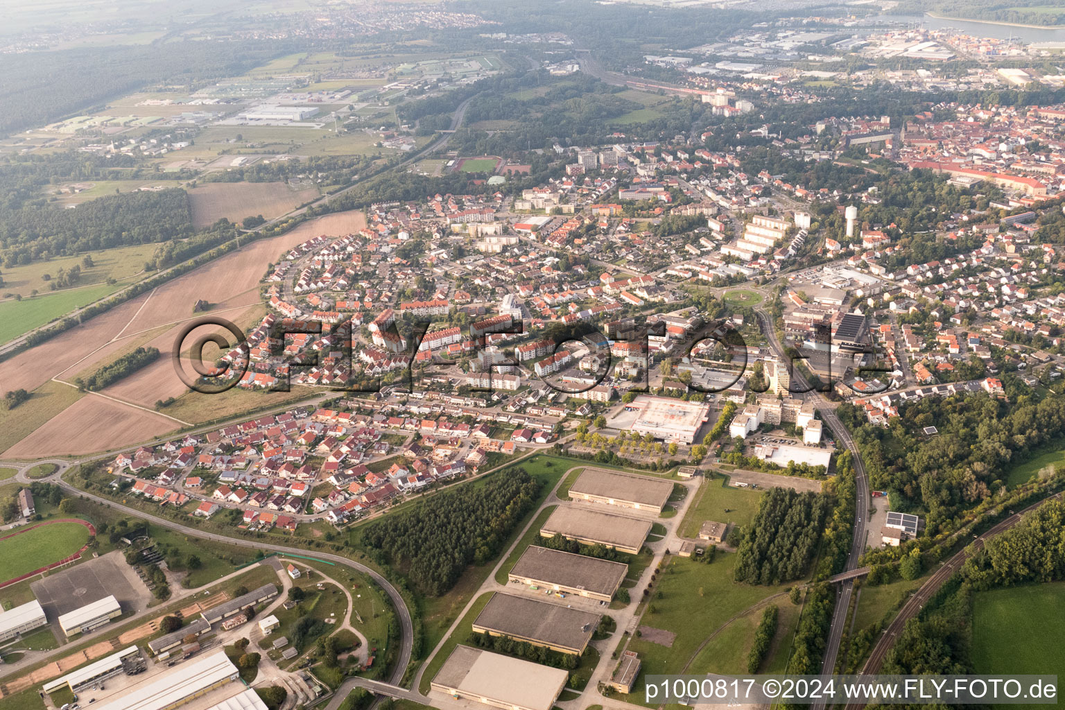 Drone recording of Germersheim in the state Rhineland-Palatinate, Germany