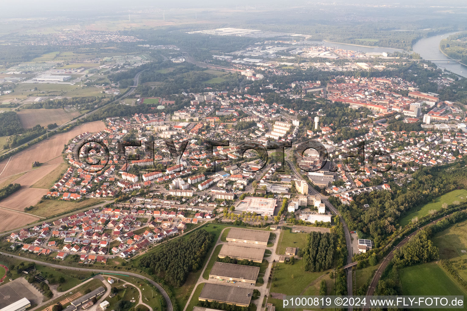 Aerial view of Germersheim in the state Rhineland-Palatinate, Germany