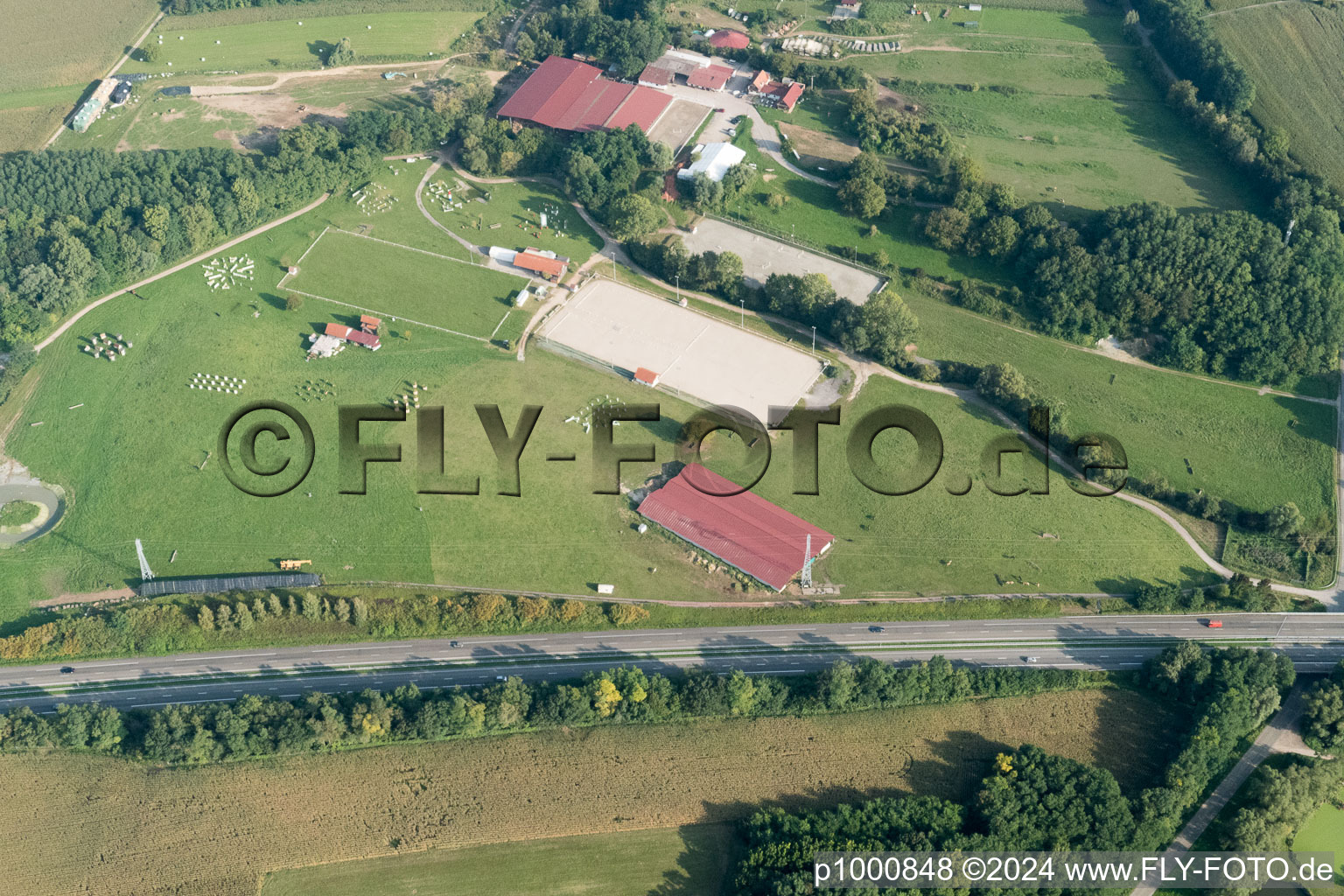 Haras de la Nee in Neewiller-près-Lauterbourg in the state Bas-Rhin, France from the drone perspective