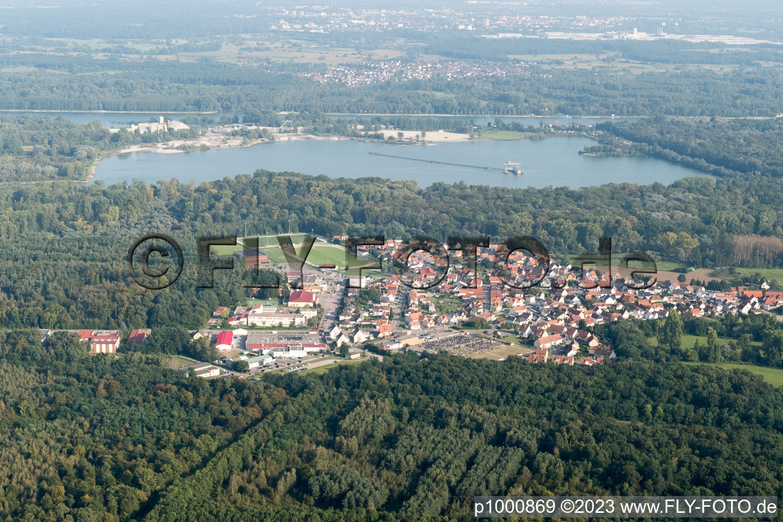 Seltz in the state Bas-Rhin, France seen from a drone