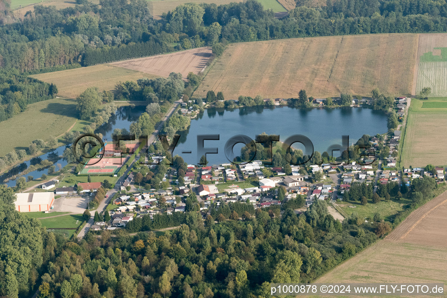 Aerial view of Camping in Beinheim in the state Bas-Rhin, France