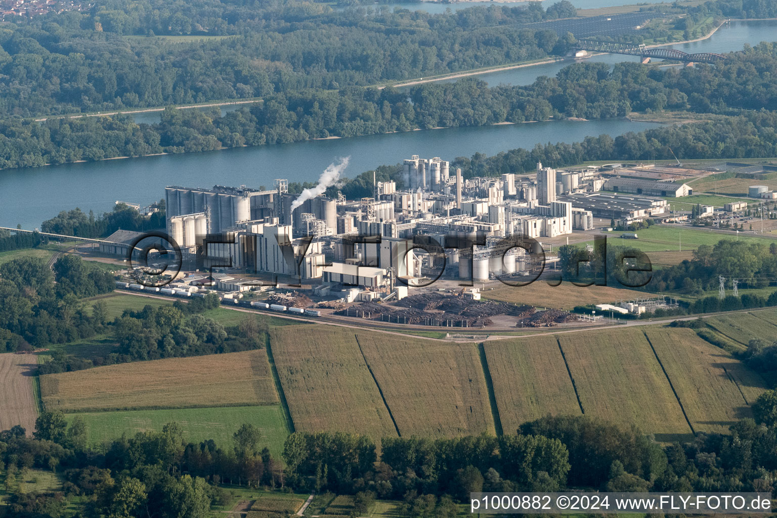 Industry in Beinheim in the state Bas-Rhin, France viewn from the air