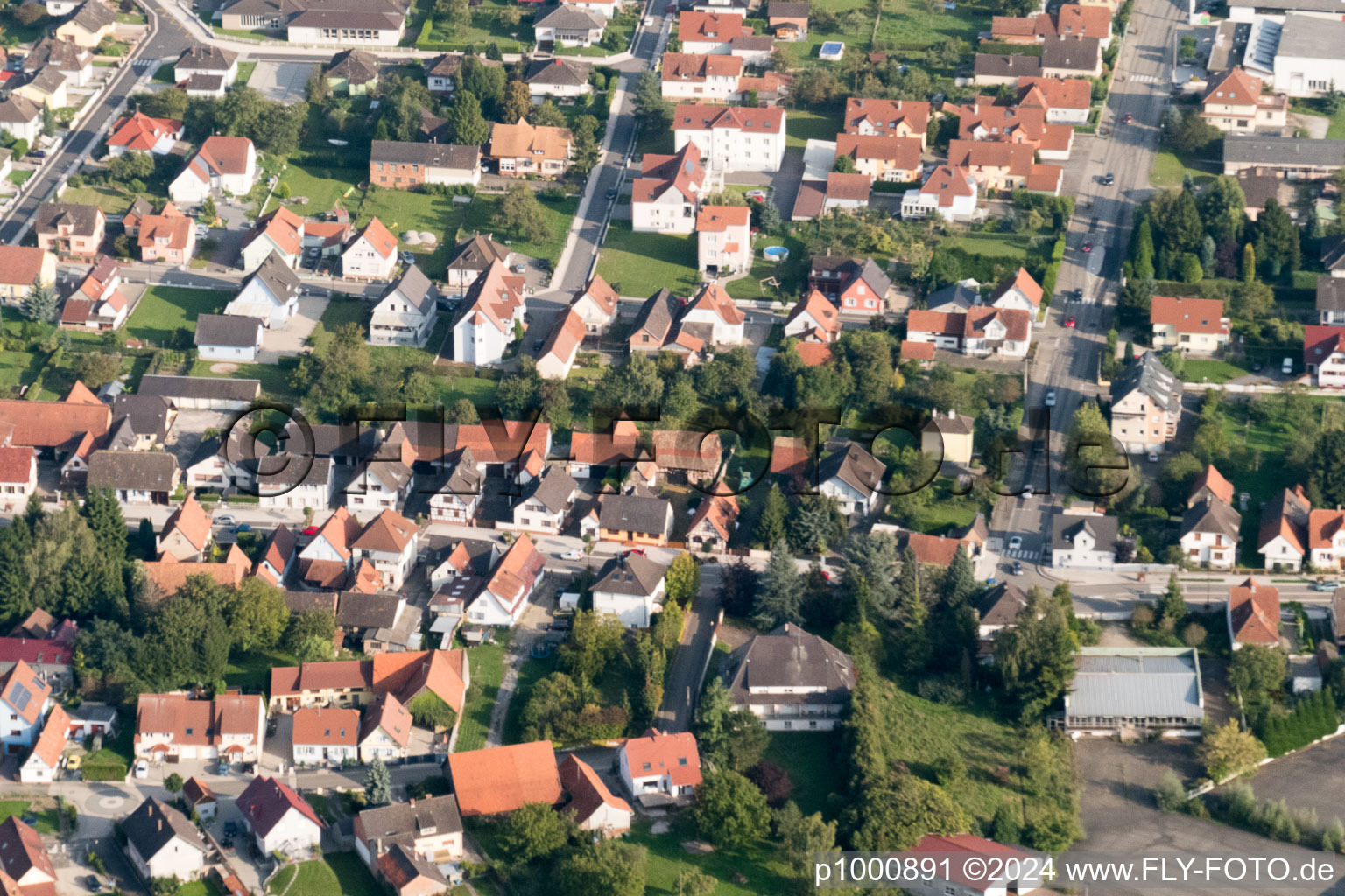 Beinheim in the state Bas-Rhin, France viewn from the air