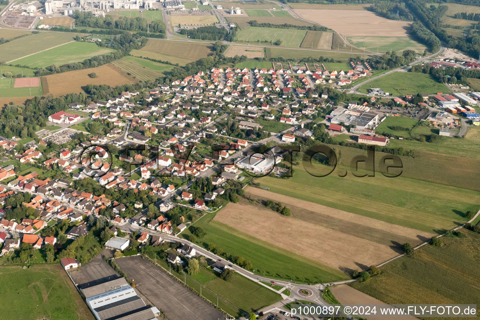 Beinheim in the state Bas-Rhin, France from the drone perspective