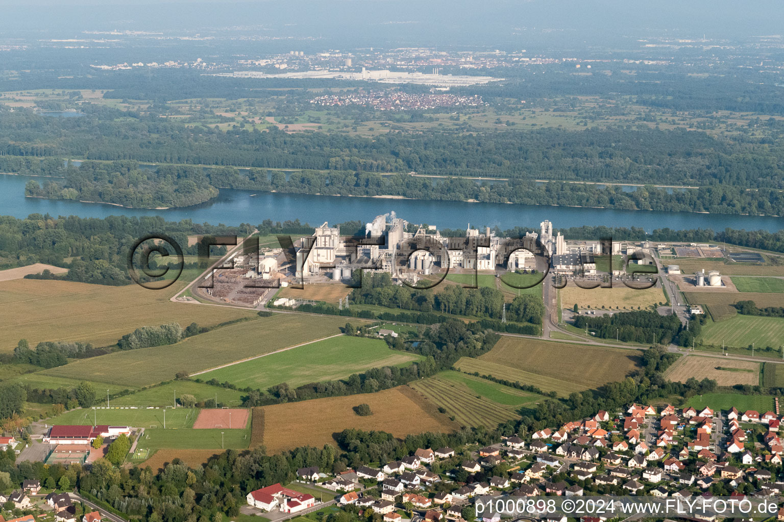 Beinheim in the state Bas-Rhin, France from a drone