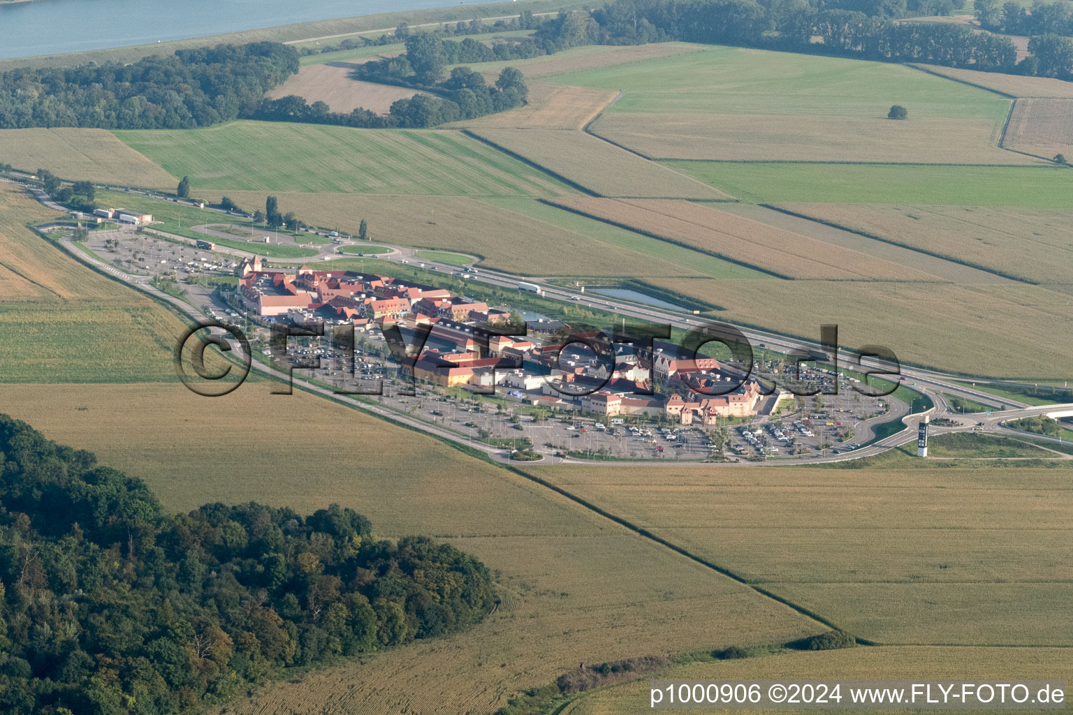 Aerial photograpy of Outlet Center in Roppenheim in the state Bas-Rhin, France