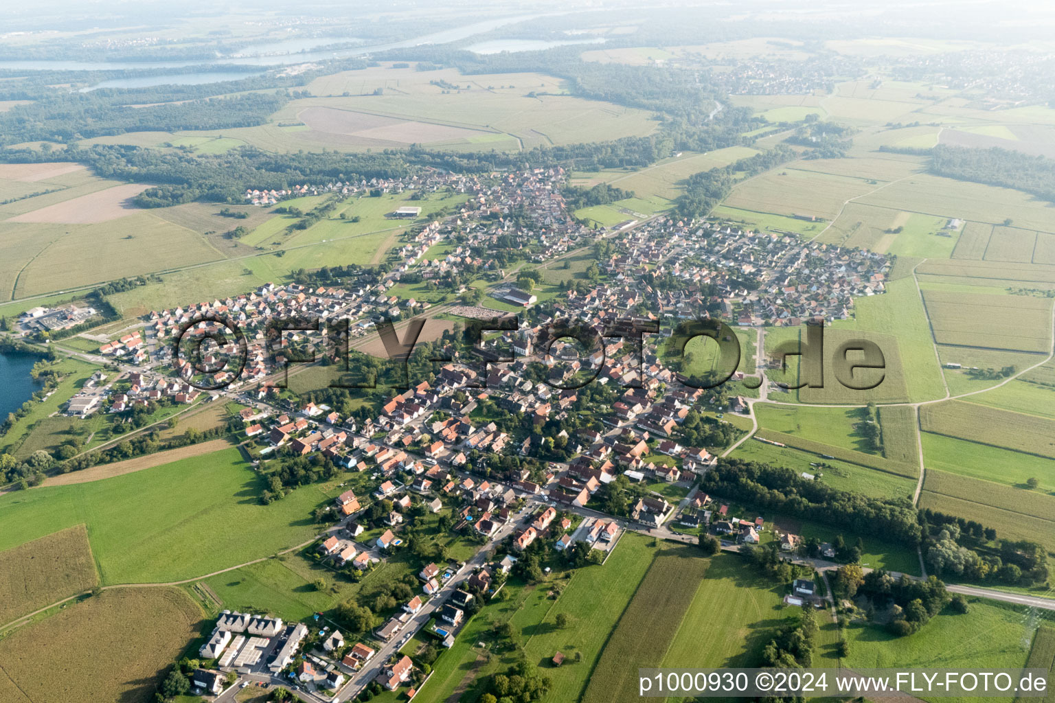 Aerial view of Rountzenheim in the state Bas-Rhin, France