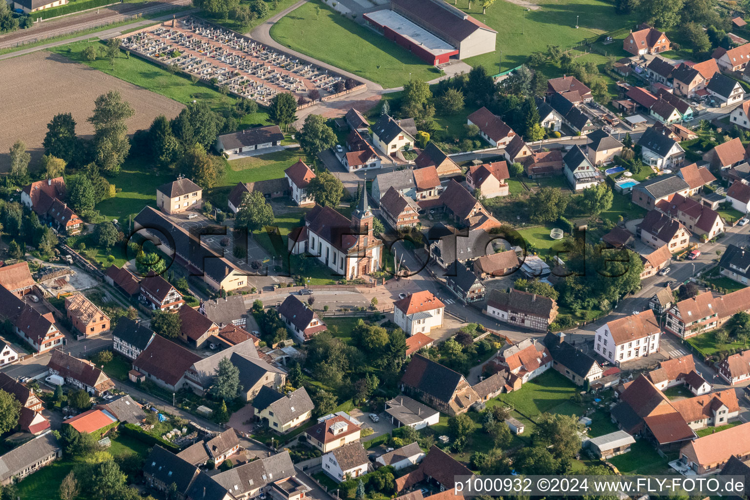 Protestantic church building in the village of in Rountzenheim in Grand Est, France