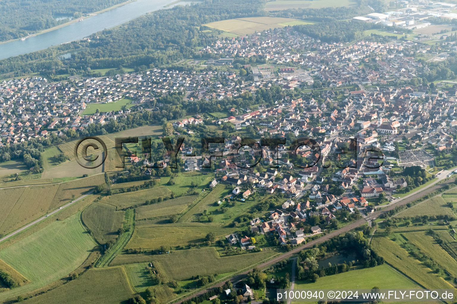 Drone image of Drusenheim in the state Bas-Rhin, France