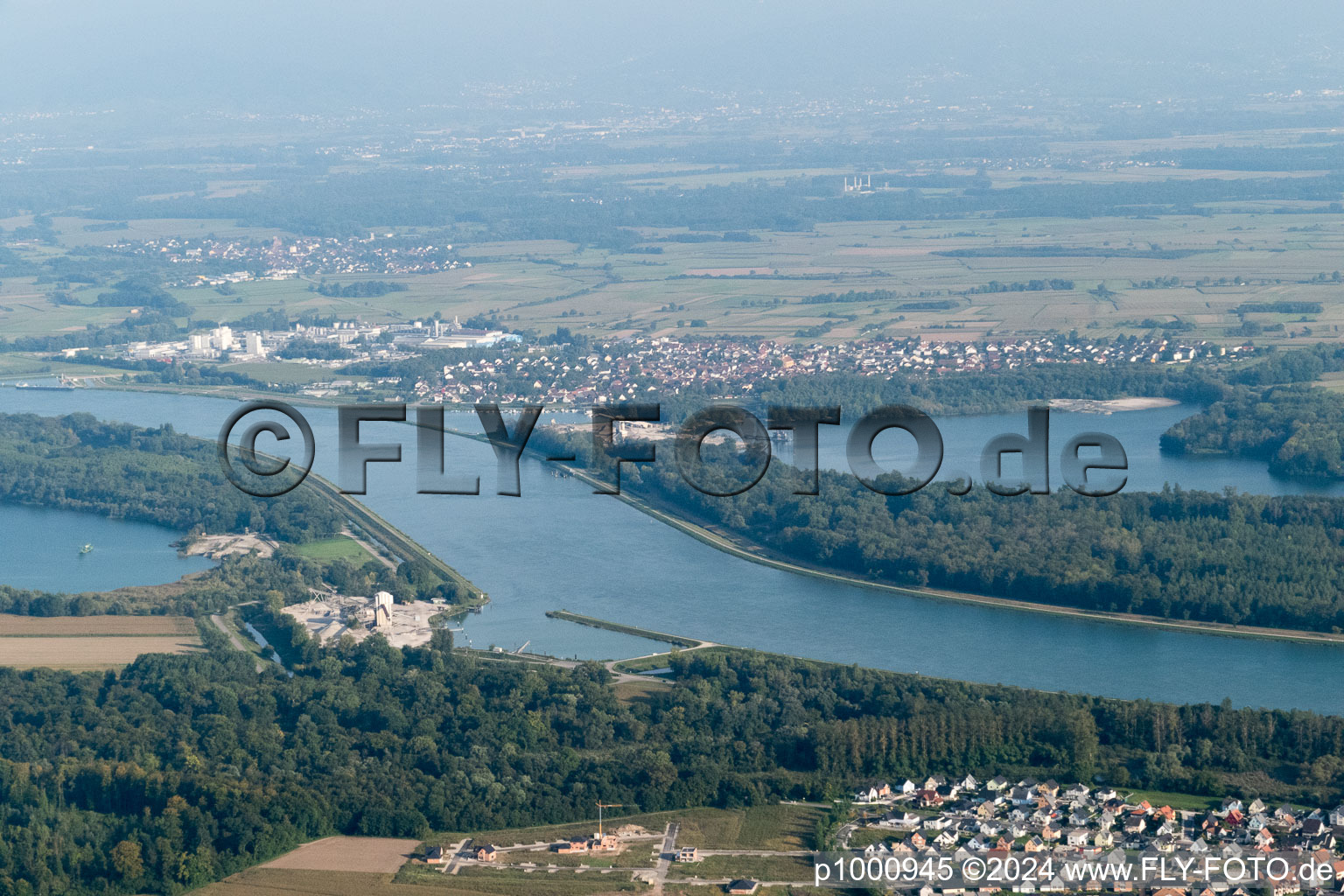 Aerial view of Drusenheim in the state Bas-Rhin, France