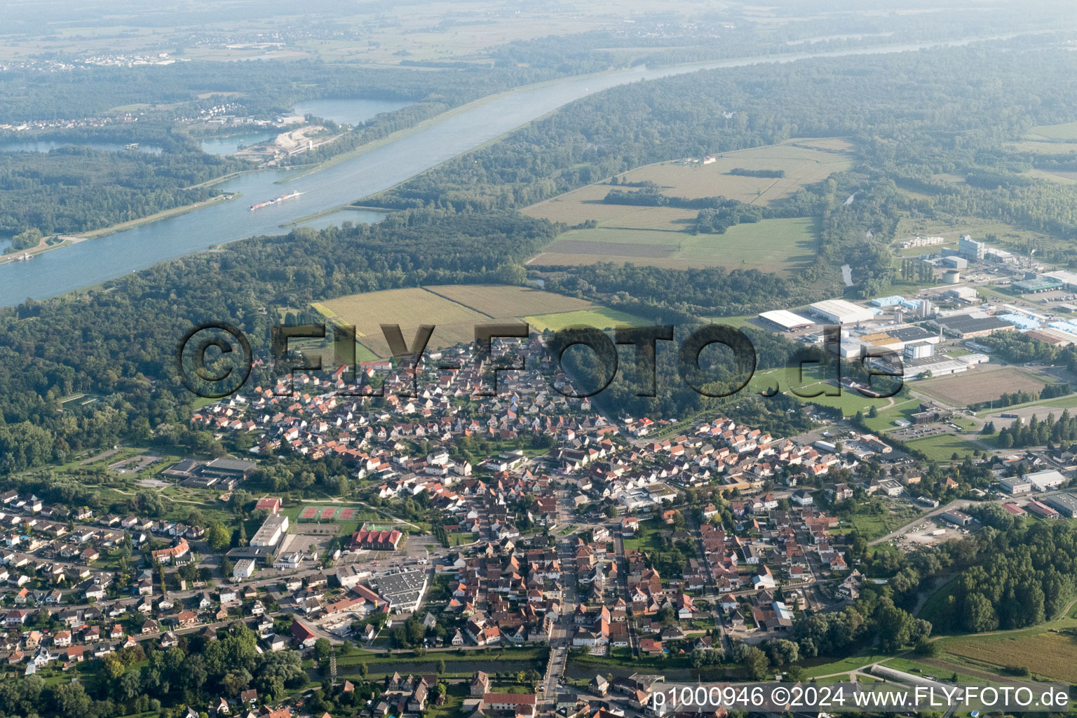 Aerial photograpy of Drusenheim in the state Bas-Rhin, France