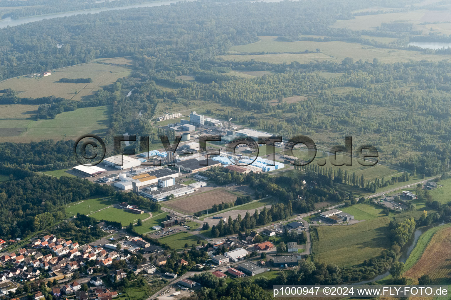 Oblique view of Drusenheim in the state Bas-Rhin, France