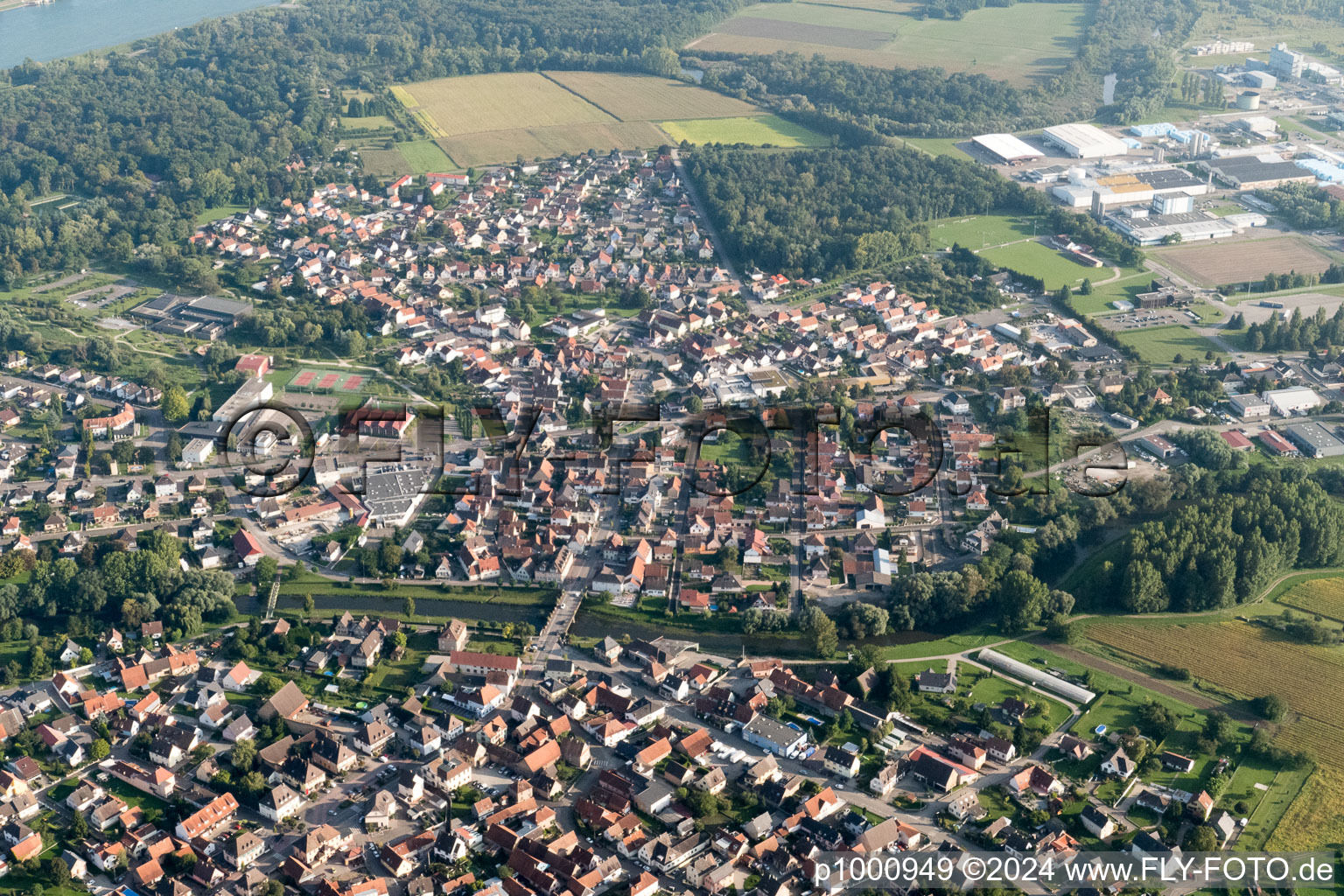 Drusenheim in the state Bas-Rhin, France out of the air