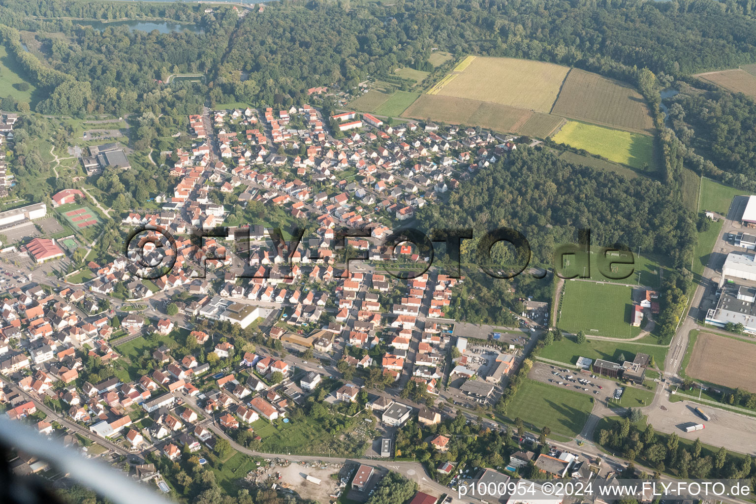 Drusenheim in the state Bas-Rhin, France from the plane