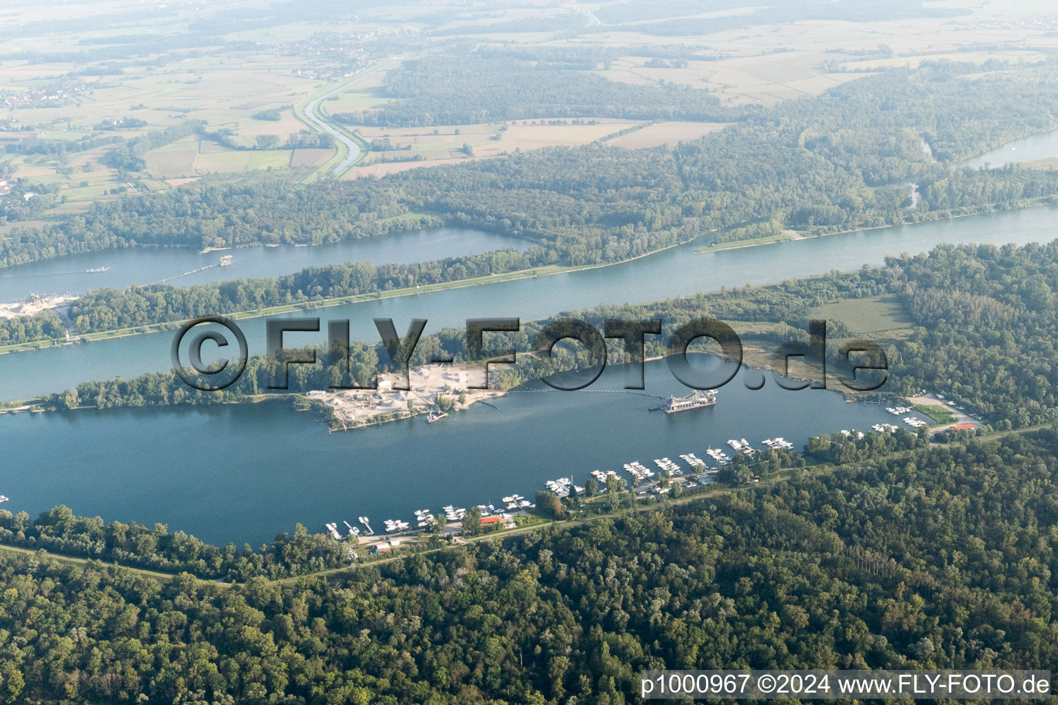 Aerial view of Yacht Club in Offendorf in the state Bas-Rhin, France