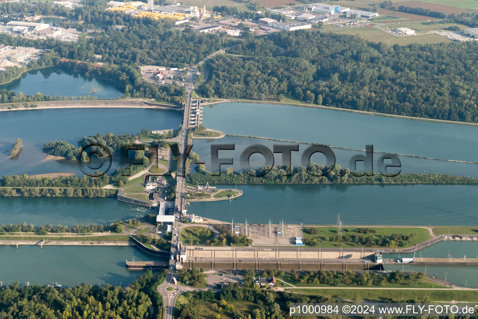 Lock at Freistett in Gambsheim in the state Bas-Rhin, France from above