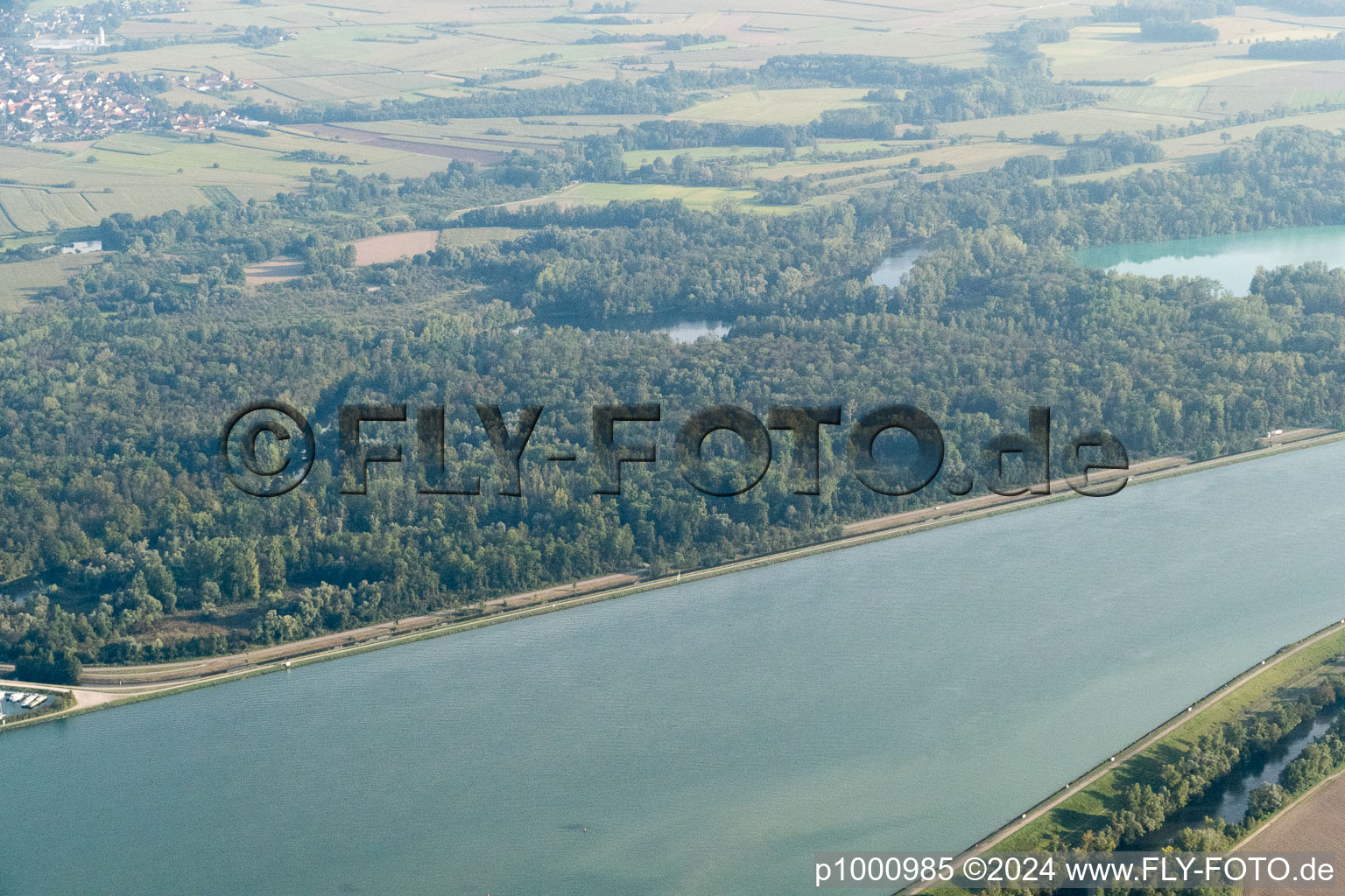 Gambsheim in the state Bas-Rhin, France seen from above