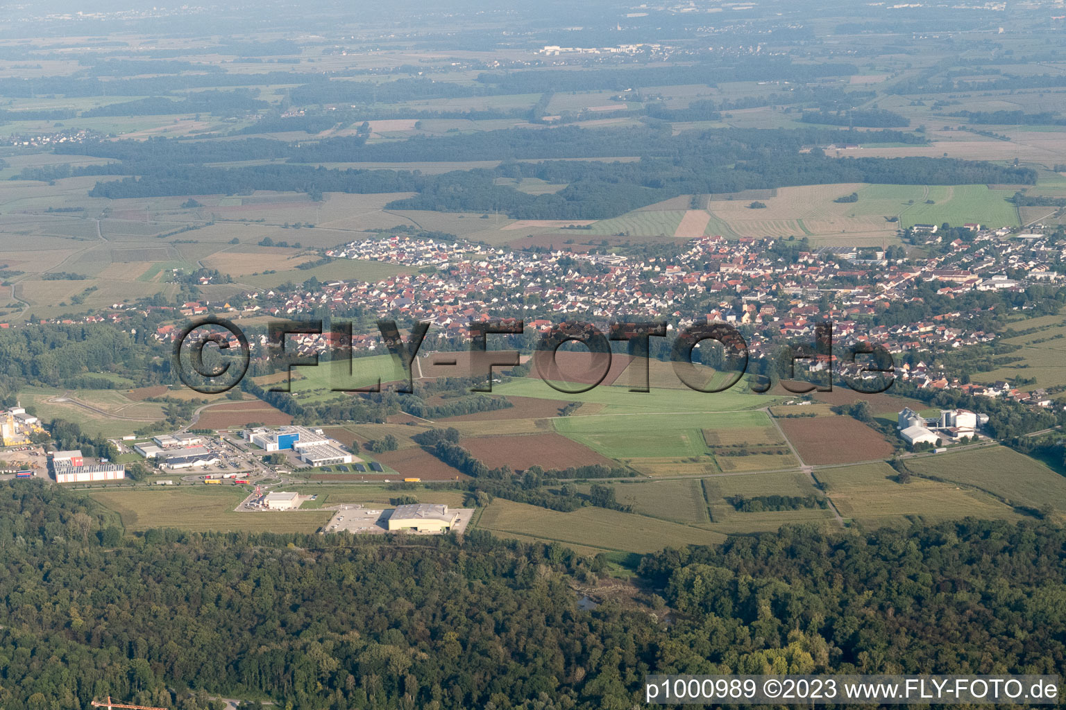District Freistett in Rheinau in the state Baden-Wuerttemberg, Germany from the plane