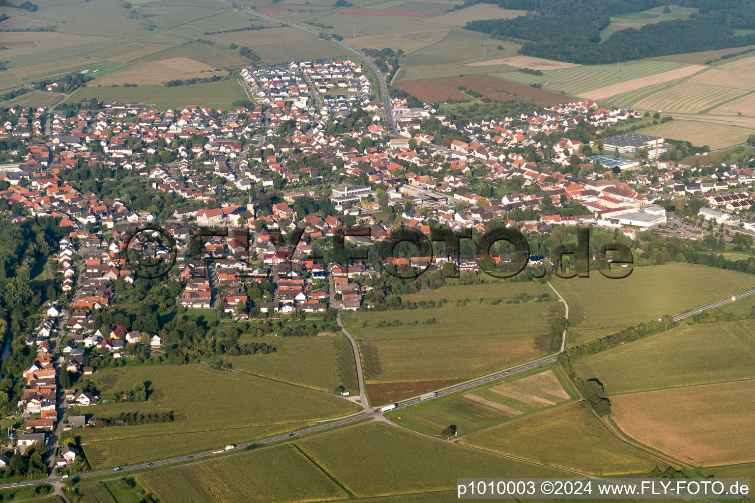 Drone recording of District Freistett in Rheinau in the state Baden-Wuerttemberg, Germany