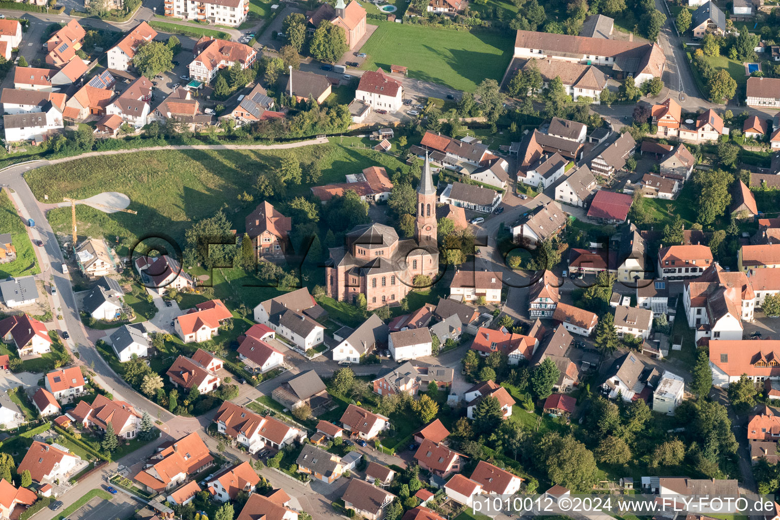 Drone recording of District Rheinbischofsheim in Rheinau in the state Baden-Wuerttemberg, Germany