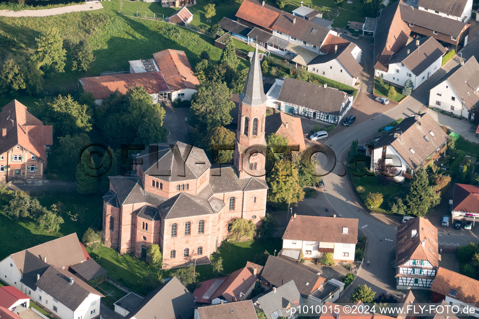 Drone image of District Rheinbischofsheim in Rheinau in the state Baden-Wuerttemberg, Germany