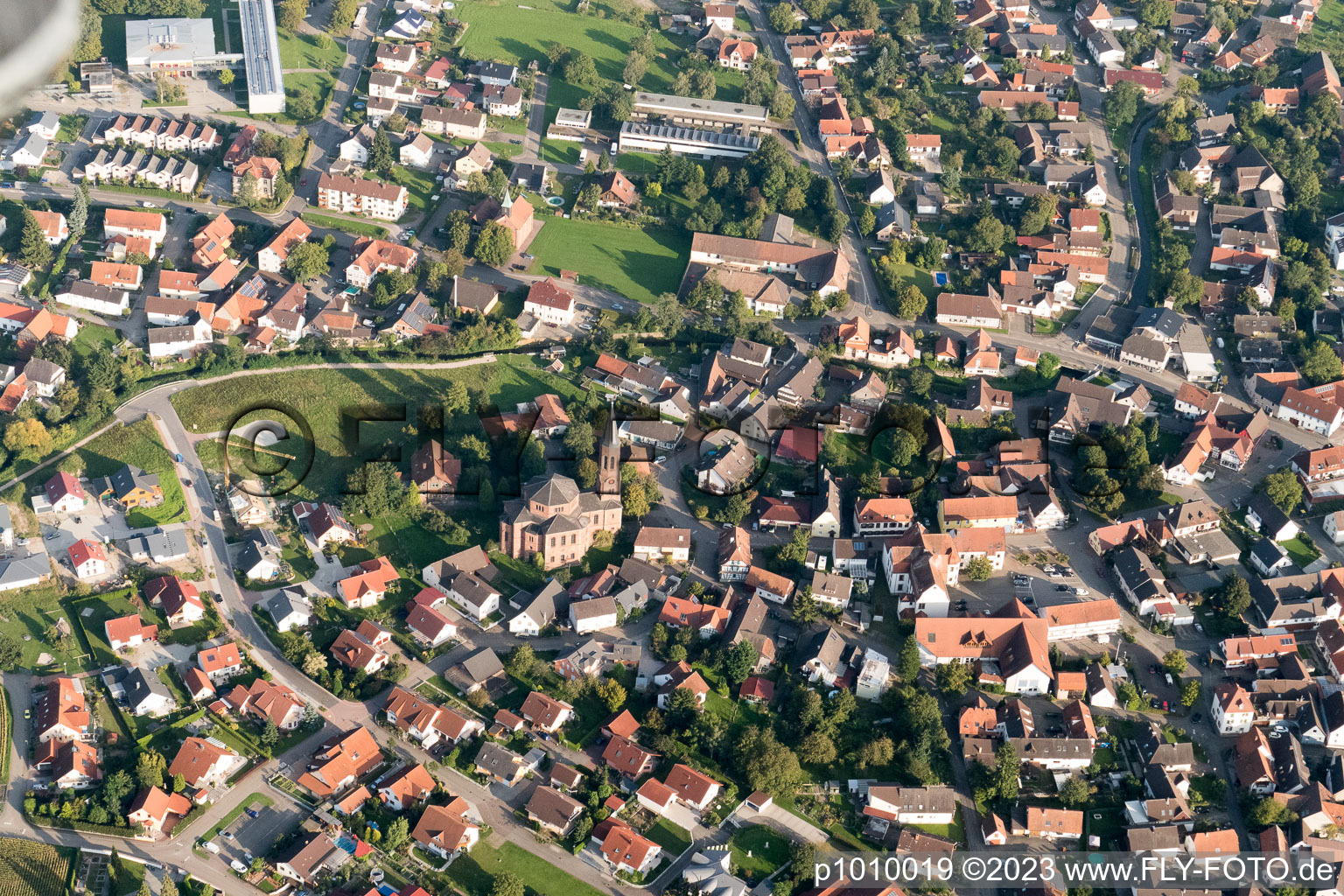 District Rheinbischofsheim in Rheinau in the state Baden-Wuerttemberg, Germany from the drone perspective
