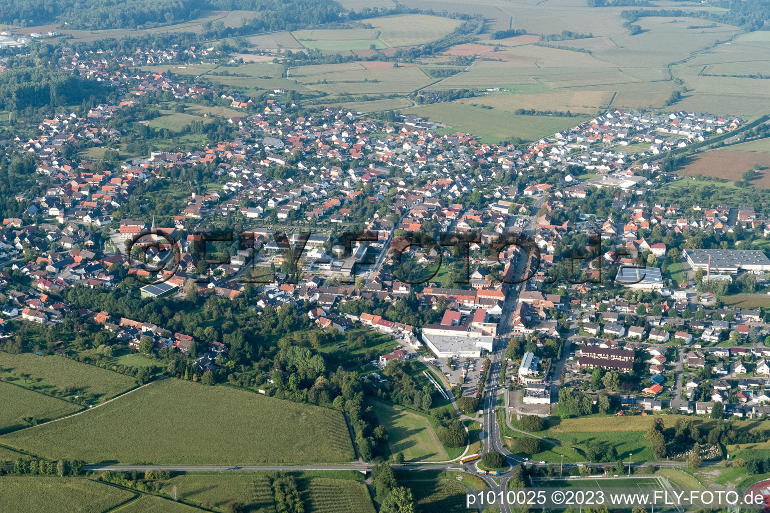 District Freistett in Rheinau in the state Baden-Wuerttemberg, Germany from a drone