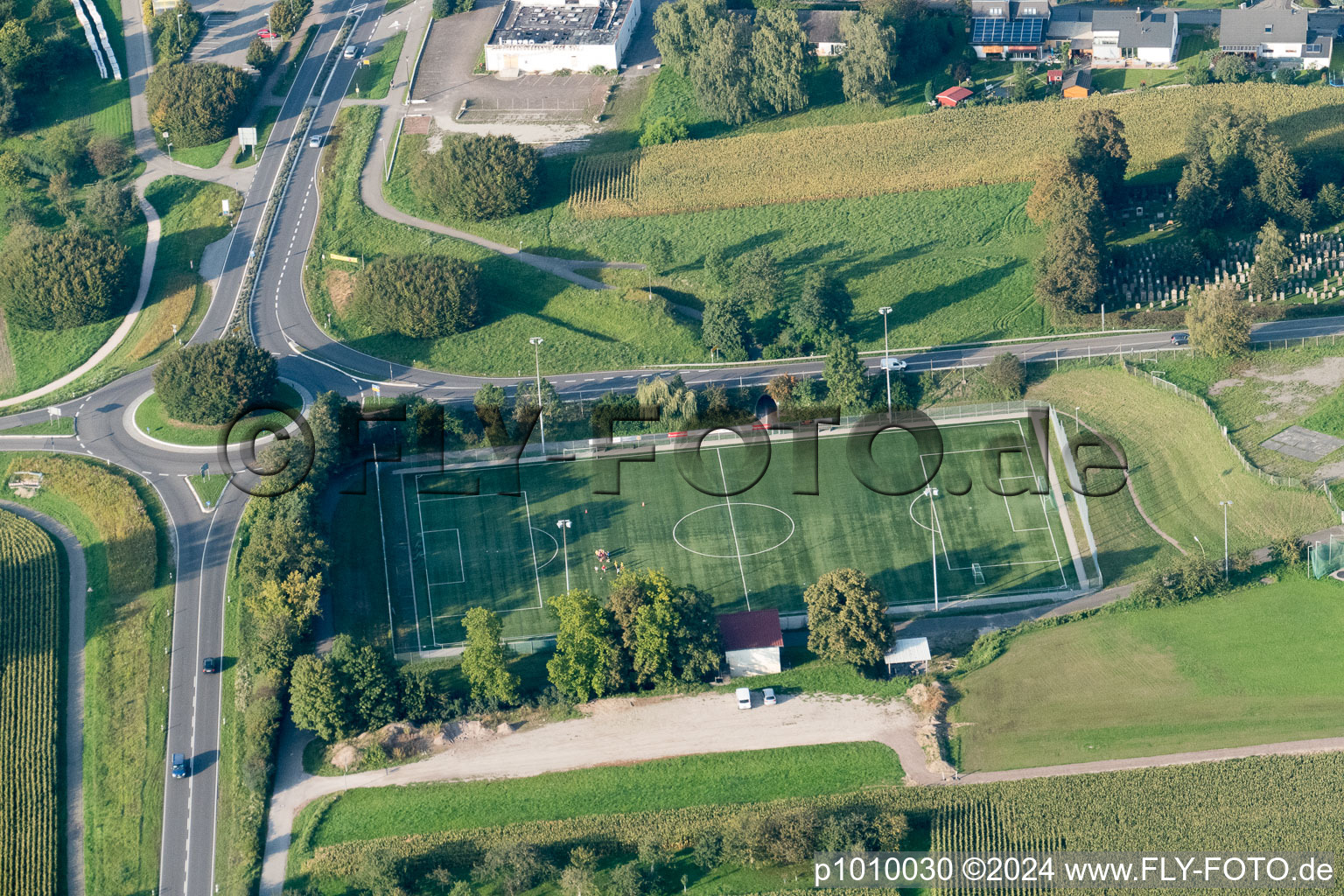 Aerial view of Sports Club 1921 eV in the district Freistett in Rheinau in the state Baden-Wuerttemberg, Germany