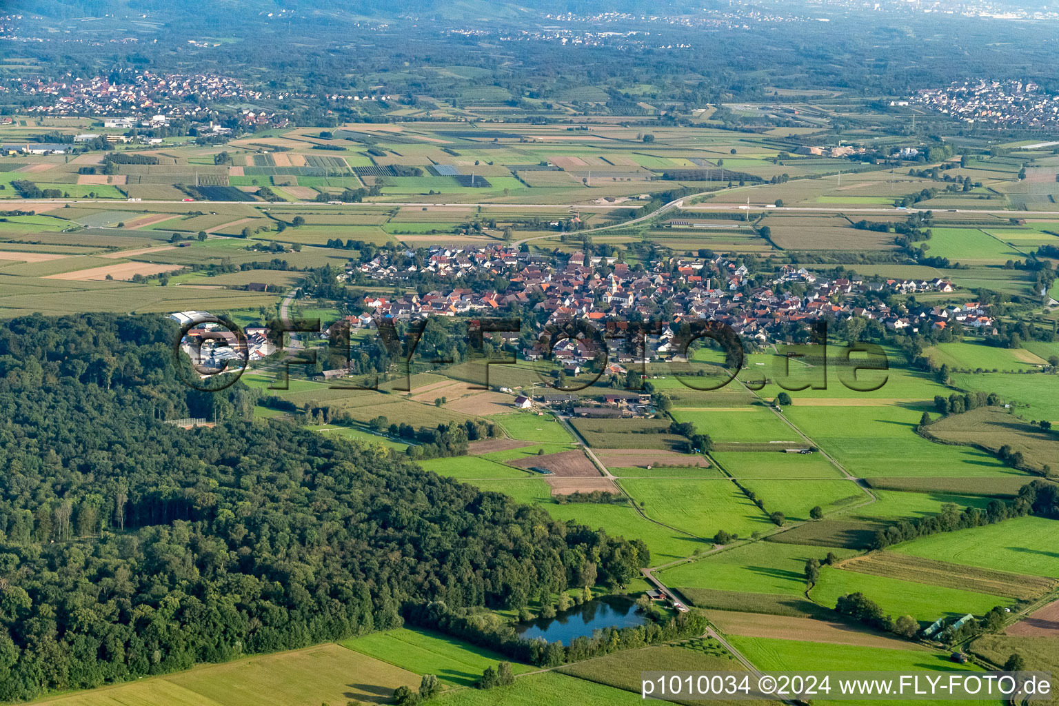 Oblique view of District Wagshurst in Achern in the state Baden-Wuerttemberg, Germany