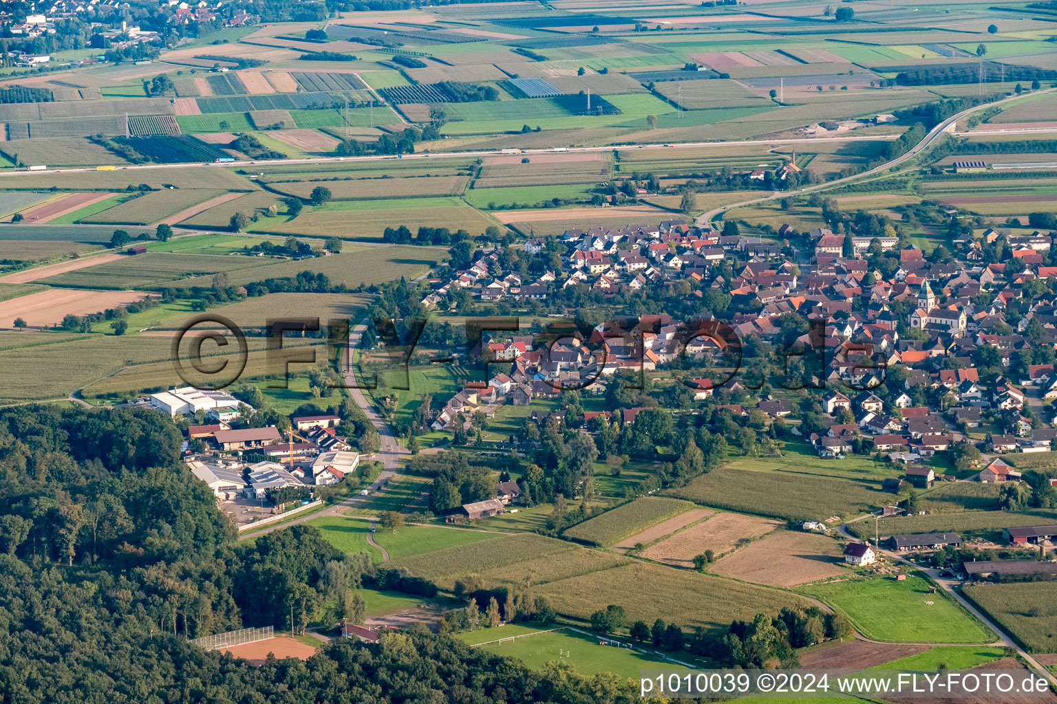 District Wagshurst in Achern in the state Baden-Wuerttemberg, Germany from above