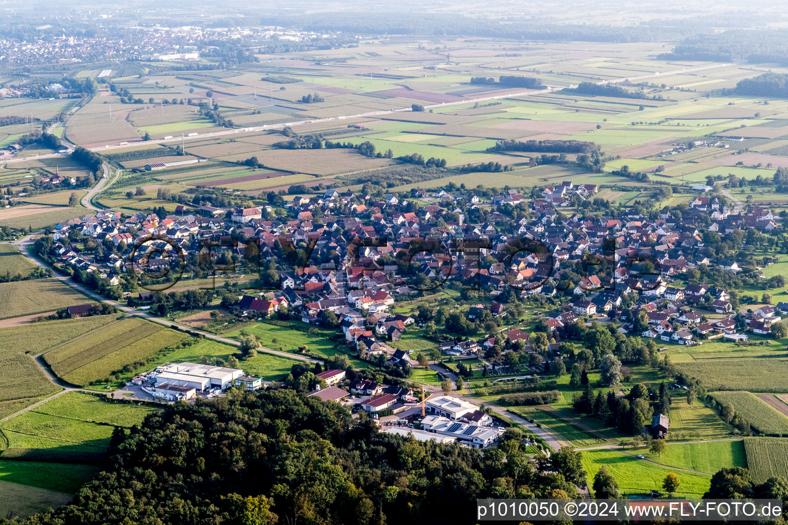 Village - view on the edge of agricultural fields and farmland in Achern in the state Baden-Wurttemberg, Germany