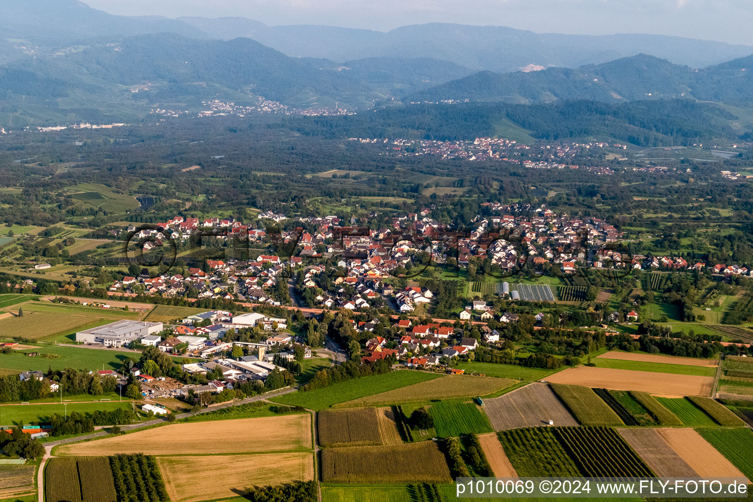 Valley landscape surrounded by mountains of the black forest in the district Oensbach in Achern in the state Baden-Wurttemberg, Germany