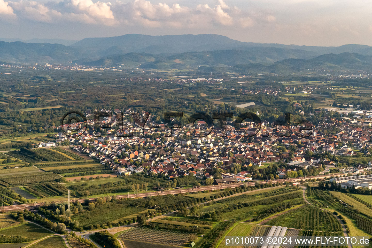 Drone recording of Renchen in the state Baden-Wuerttemberg, Germany