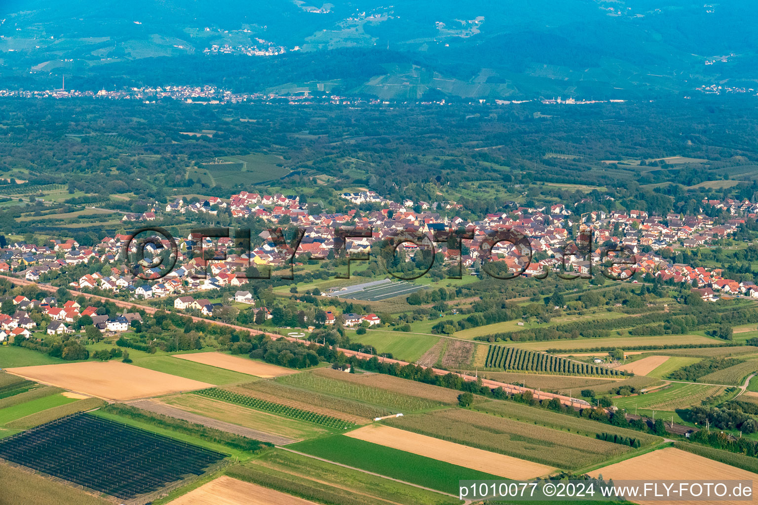 Oblique view of District Önsbach in Achern in the state Baden-Wuerttemberg, Germany